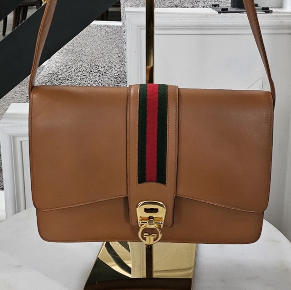 Gucci Handbags - Gucci Brown All-leather Sherry Line Shoulder Flap Bag